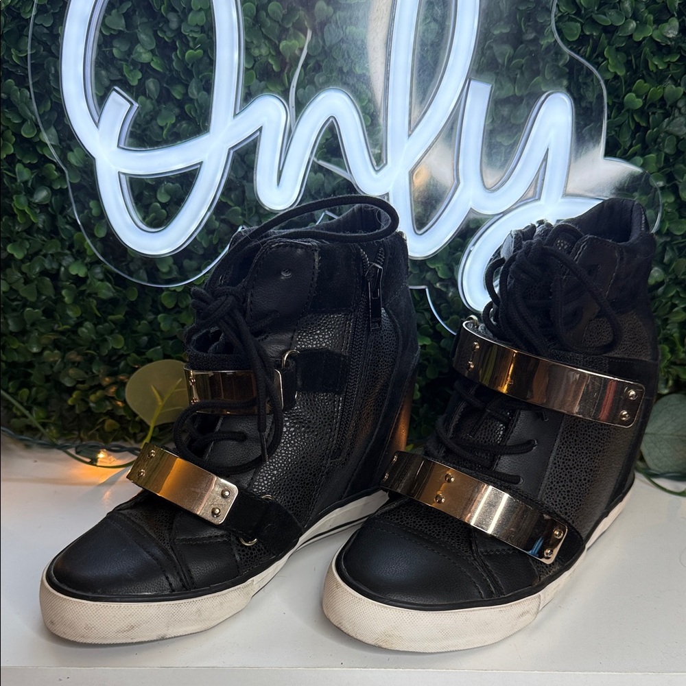 Aldo Black Sneakers with Metallic Straps